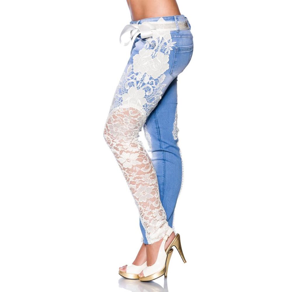 Atixo - Lace Skinny fit broek - Blauw/Wit